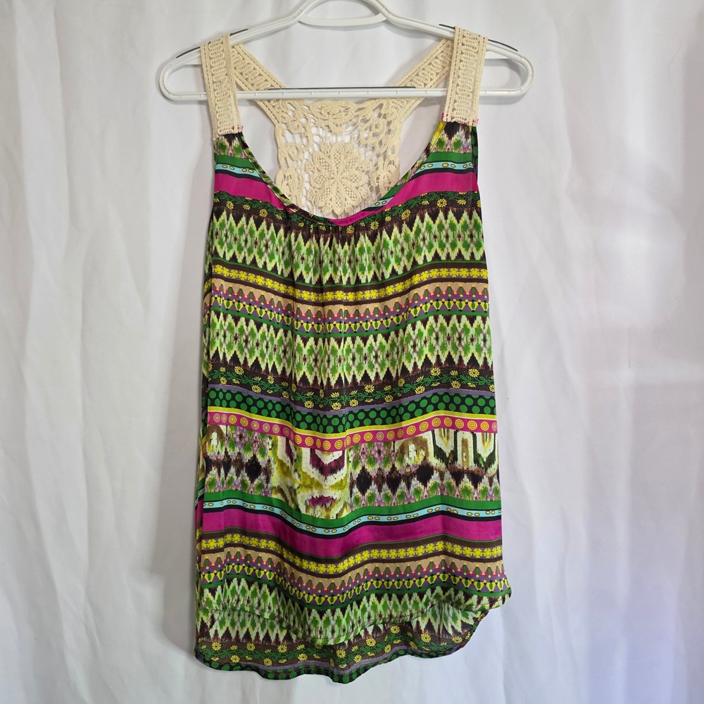 Daytrip Boho Crochet Back Tank Top M Ikat Tribal Festival‎ Flowy Colorful